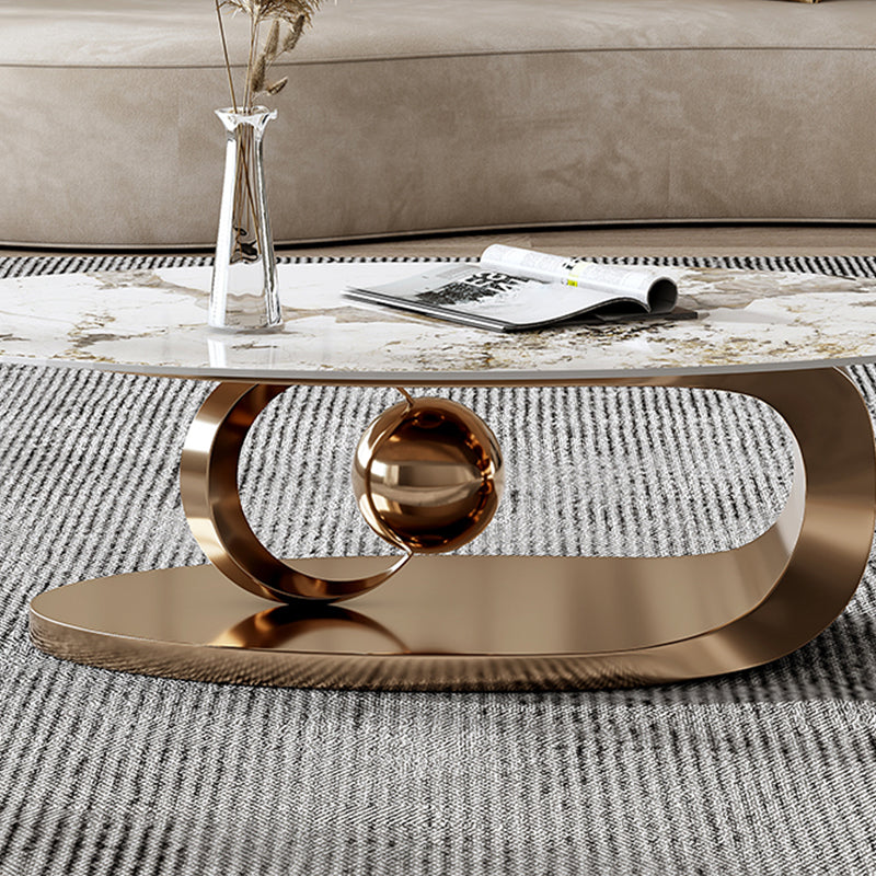 Glam Slate Top Coffee Table Abstract Oval Coffee Cocktail Table