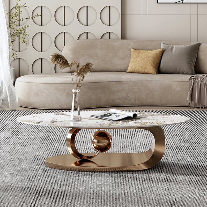 Glam Slate Top Coffee Table Abstract Oval Coffee Cocktail Table