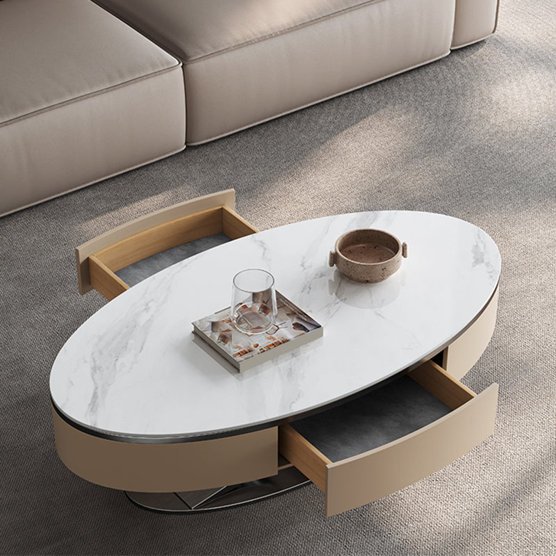 Glam Oval Coffee Table Abstract Slate Top Coffee Cocktail Table