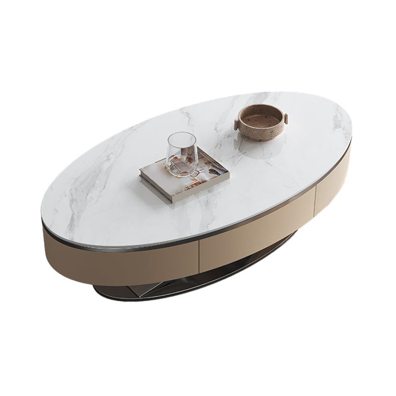 Glam Oval Coffee Table Abstract Slate Top Coffee Cocktail Table