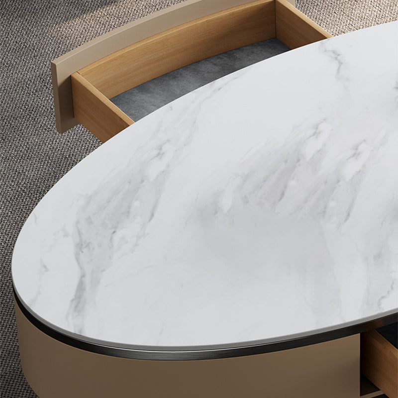 Glam Oval Coffee Table Abstract Slate Top Coffee Cocktail Table