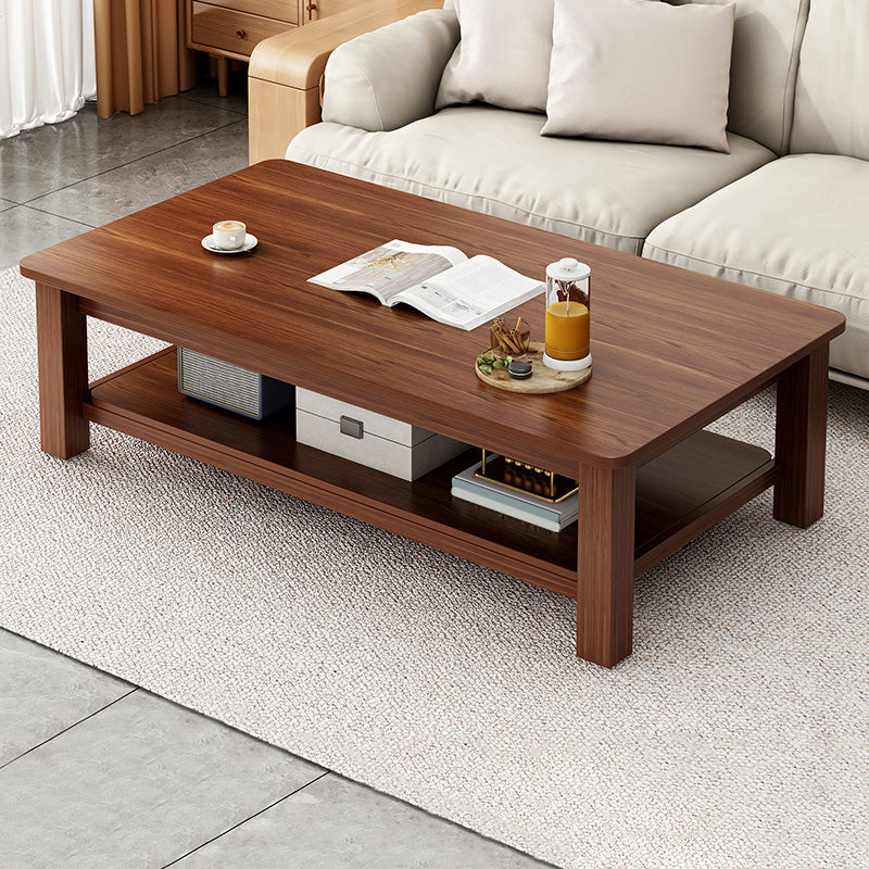 Rectangular Wooden 1 Single Coffee Table 4 Legs Cocktail Table with Shelf