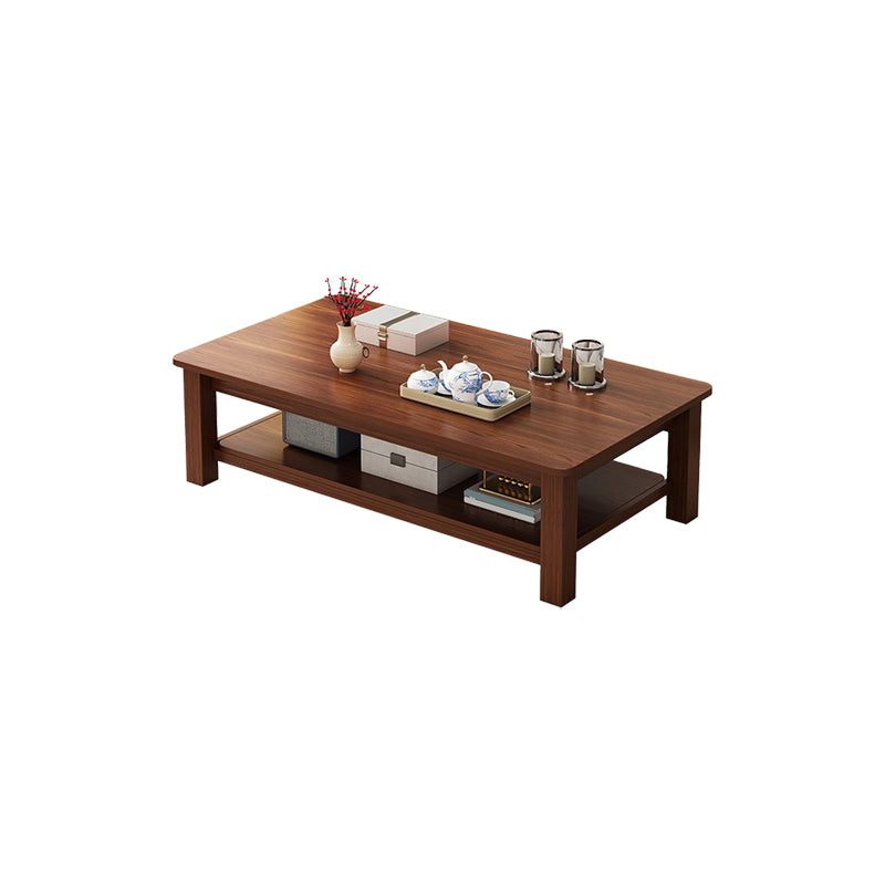 Rectangular Wooden 1 Single Coffee Table 4 Legs Cocktail Table with Shelf