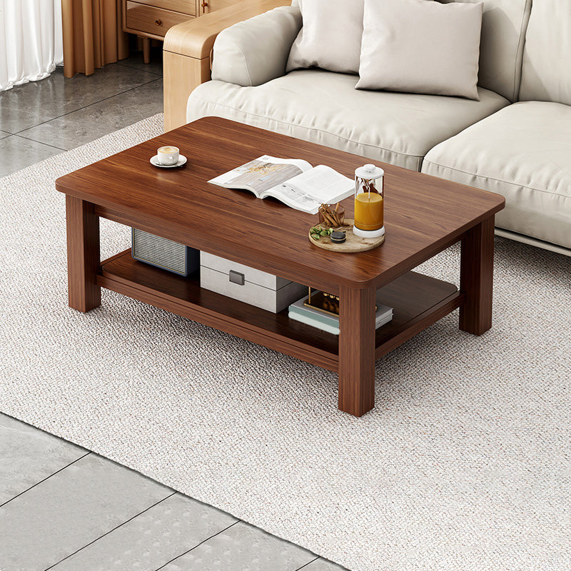 Rectangular Wooden 1 Single Coffee Table 4 Legs Cocktail Table with Shelf