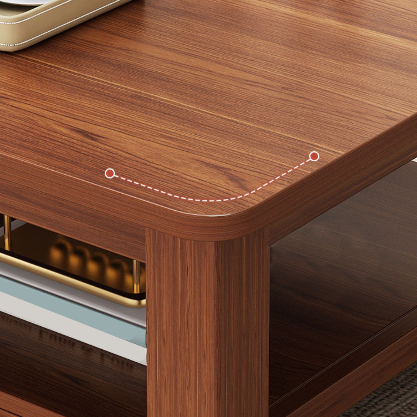 Rectangular Wooden 1 Single Coffee Table 4 Legs Cocktail Table with Shelf