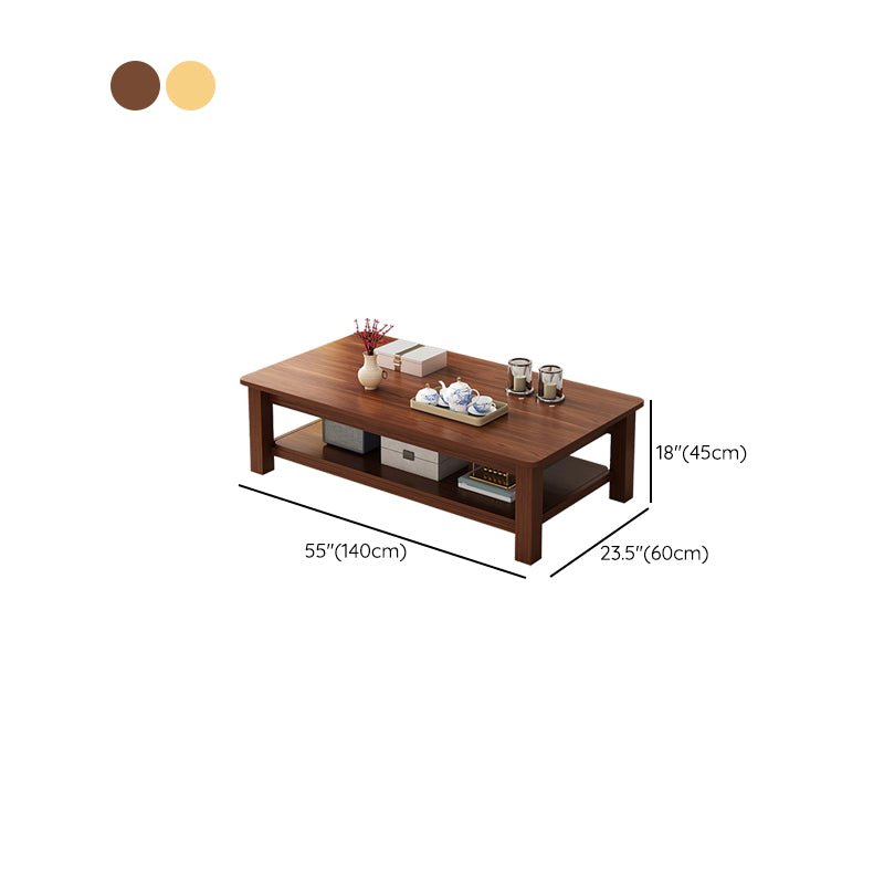 Rectangular Wooden 1 Single Coffee Table 4 Legs Cocktail Table with Shelf