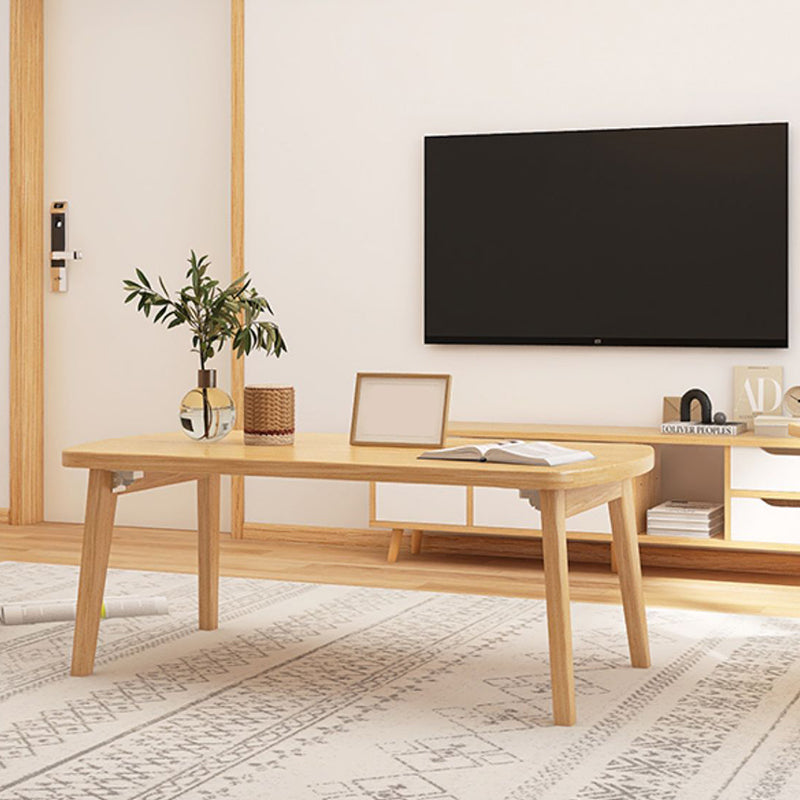 Foldable Wooden Coffee Table Elliptical 4 Legs Cocktail Table