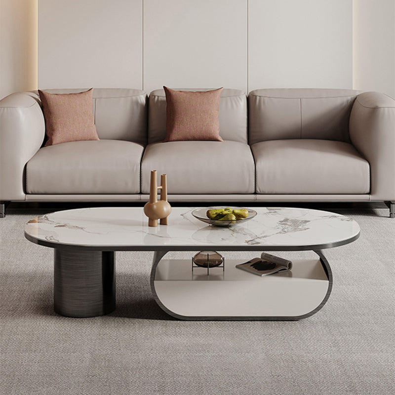 Abstract Coffee Table Slate Cocktail Table with Storage Drawer and Shelf