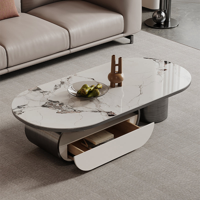 Abstract Coffee Table Slate Cocktail Table with Storage Drawer and Shelf