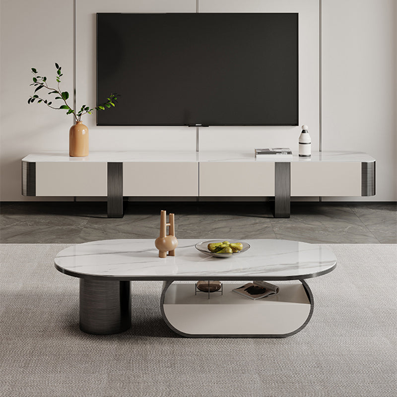 Abstract Coffee Table Slate Cocktail Table with Storage Drawer and Shelf