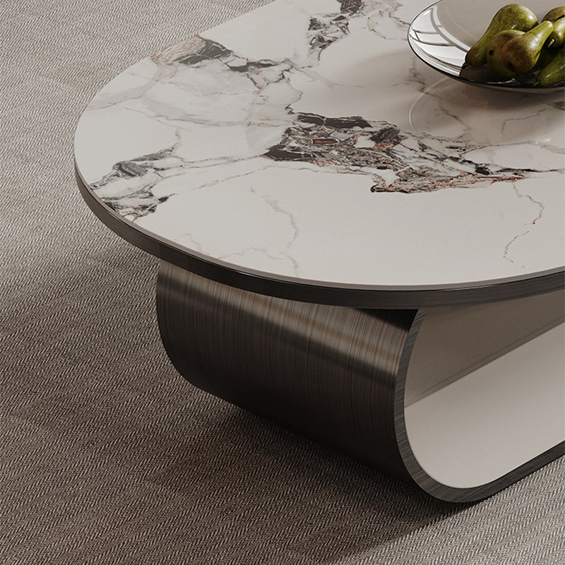 Abstract Coffee Table Slate Cocktail Table with Storage Drawer and Shelf