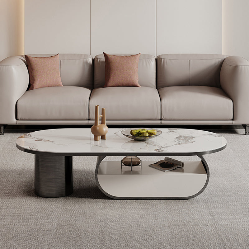 Abstract Coffee Table Slate Cocktail Table with Storage Drawer and Shelf