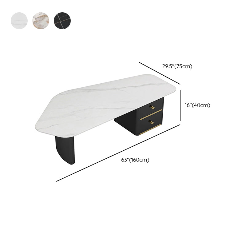 15"H Contemporary Coffee Table Stone Coffee Cocktail Table with Drawer