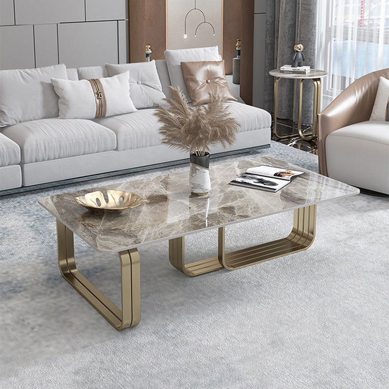 Glam Rectangle Cocktail Table Single Stone Top Coffee Cocktail Table