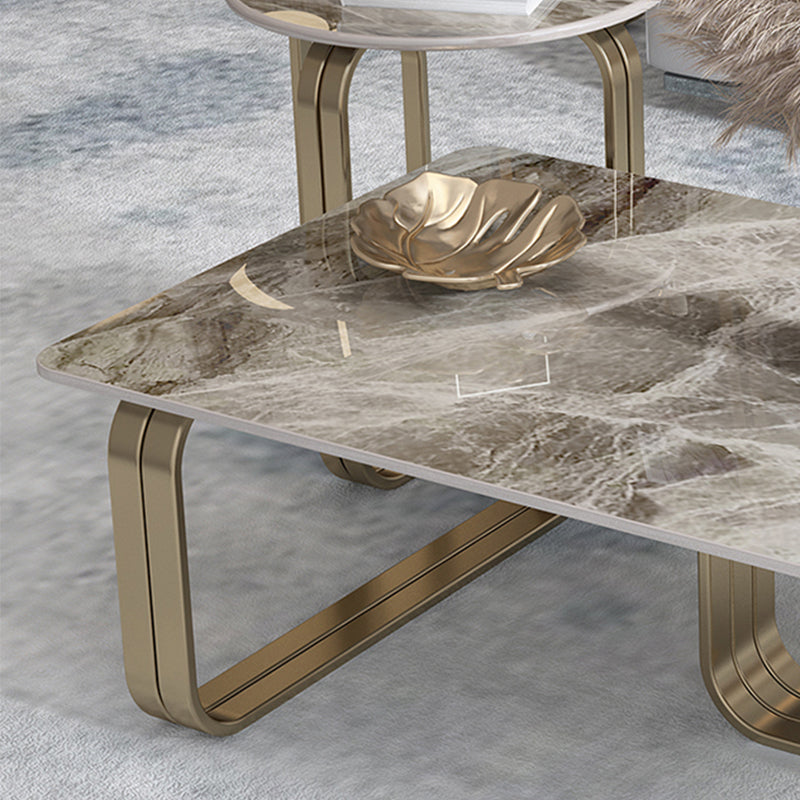Glam Rectangle Cocktail Table Single Stone Top Coffee Cocktail Table