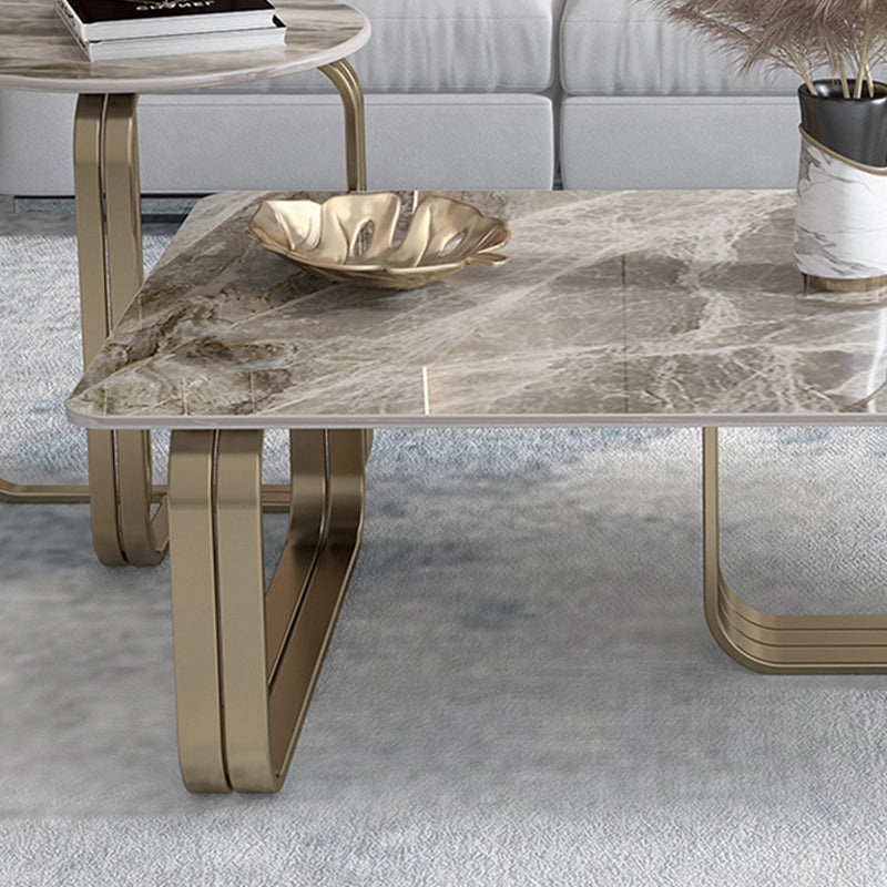 Glam Rectangle Cocktail Table Single Stone Top Coffee Cocktail Table
