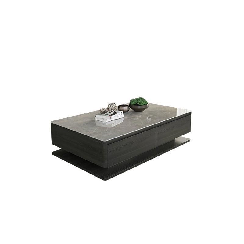 Contemporary Rectangular Stone Coffee Table 16.9" H Block Cocktail Table with 4 Drawers
