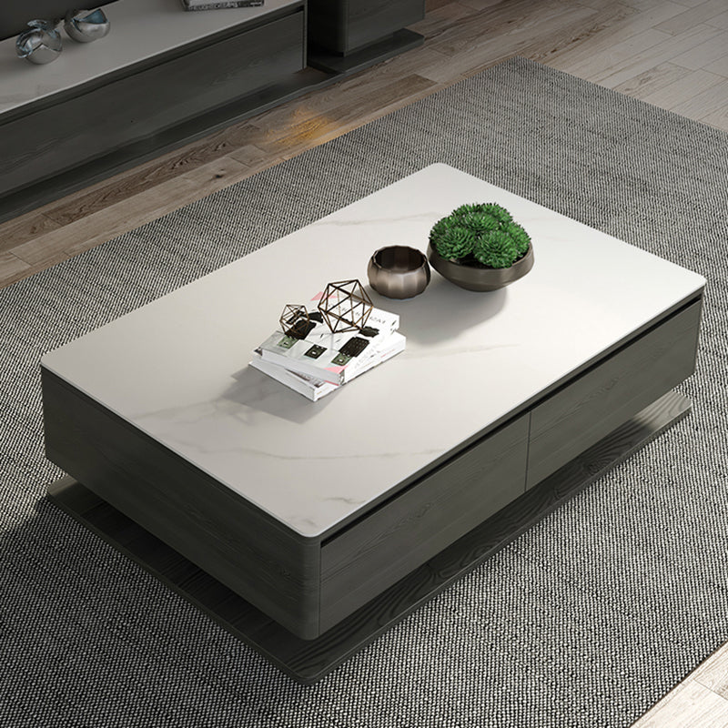 Contemporary Rectangular Stone Coffee Table 16.9" H Block Cocktail Table with 4 Drawers