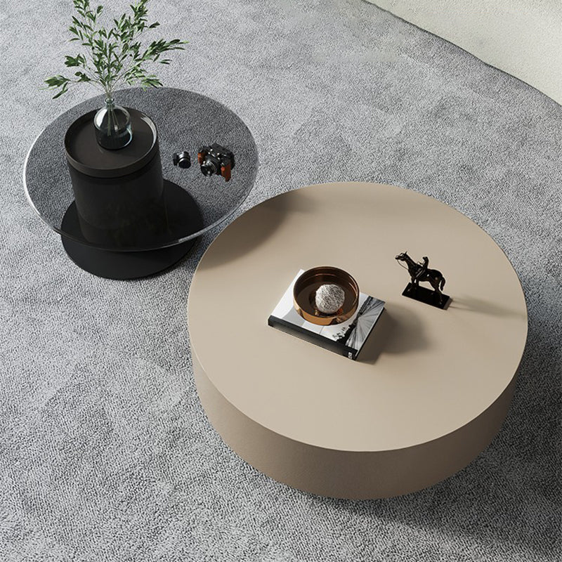 2-Drawer Drum 2 Bunching Coffee Tables Modern Round Wood Cocktail Table Set