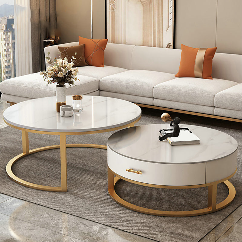 Frame Coffee Table White Slate Cocktail Table with Storage Drawers