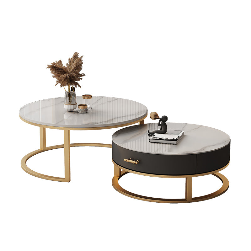 Frame Coffee Table White Slate Cocktail Table with Storage Drawers