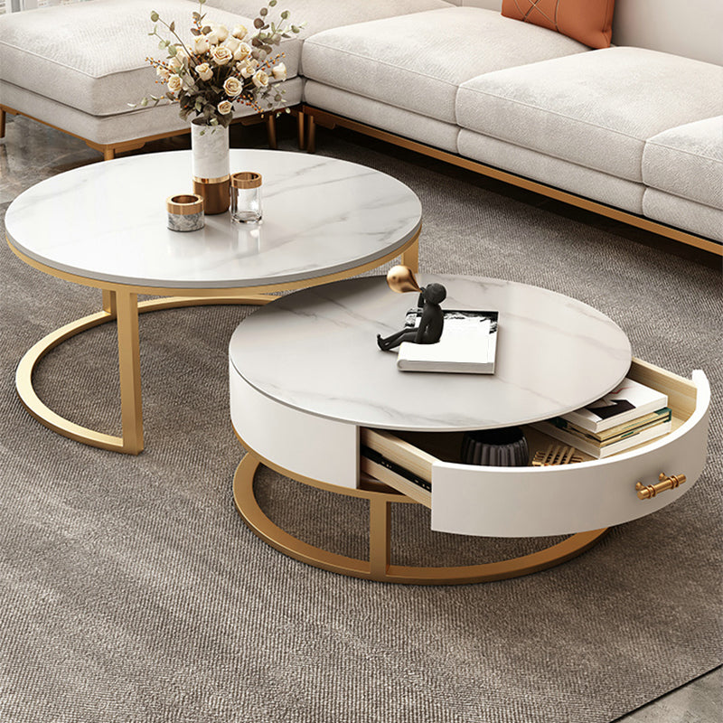 Frame Coffee Table White Slate Cocktail Table with Storage Drawers