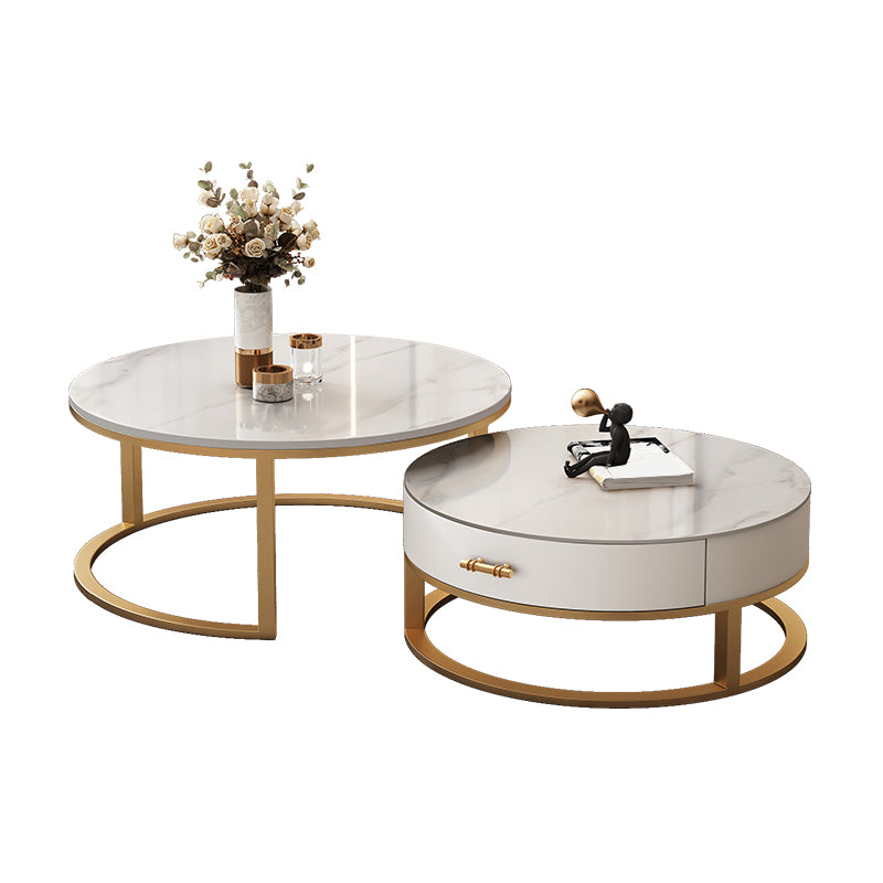 Frame Coffee Table White Slate Cocktail Table with Storage Drawers