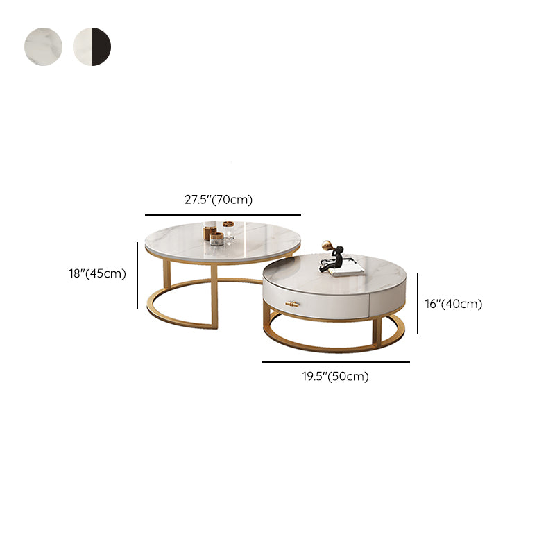 Frame Coffee Table White Slate Cocktail Table with Storage Drawers