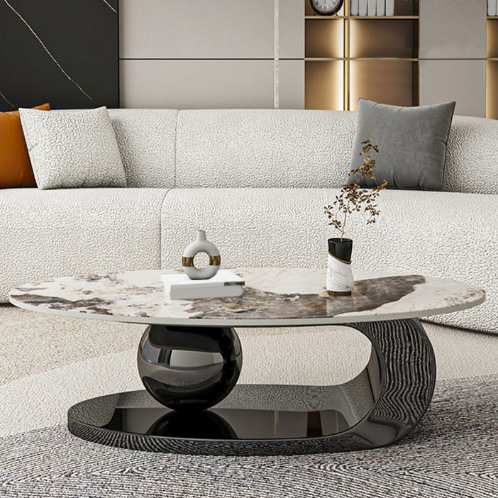 Abstract Stone Coffee Table with Storage Luxurious 1 Single Cocktail Table