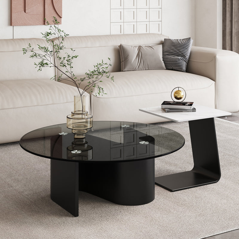 Modern Abstract Coffee Table Glass Wood Coffee Cocktail Table