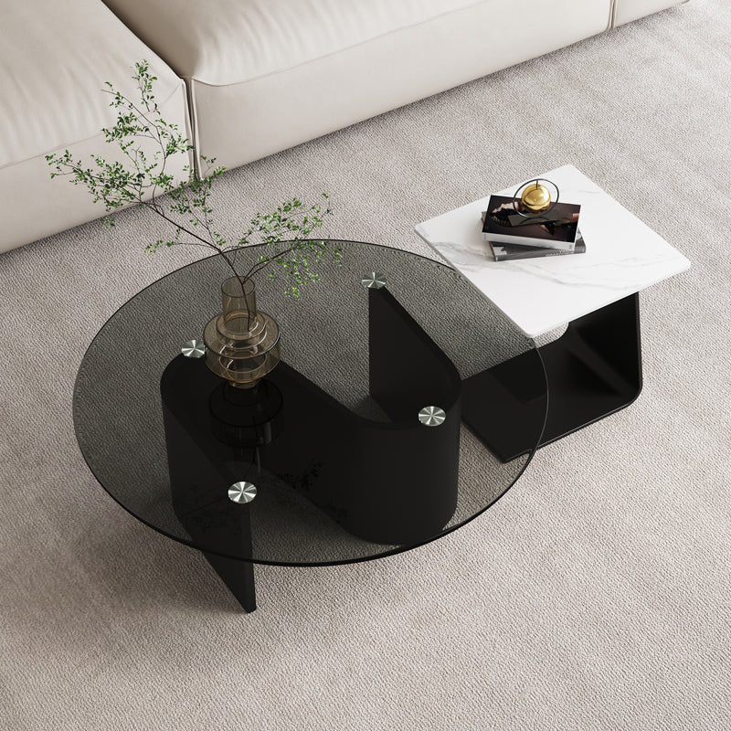 Modern Abstract Coffee Table Glass Wood Coffee Cocktail Table