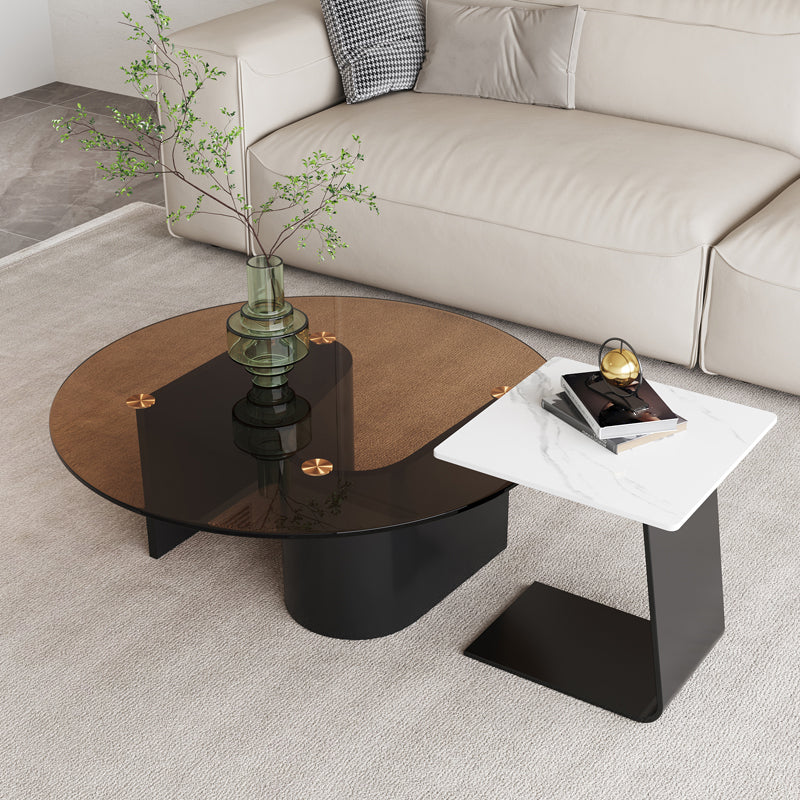 Modern Abstract Coffee Table Glass Wood Coffee Cocktail Table