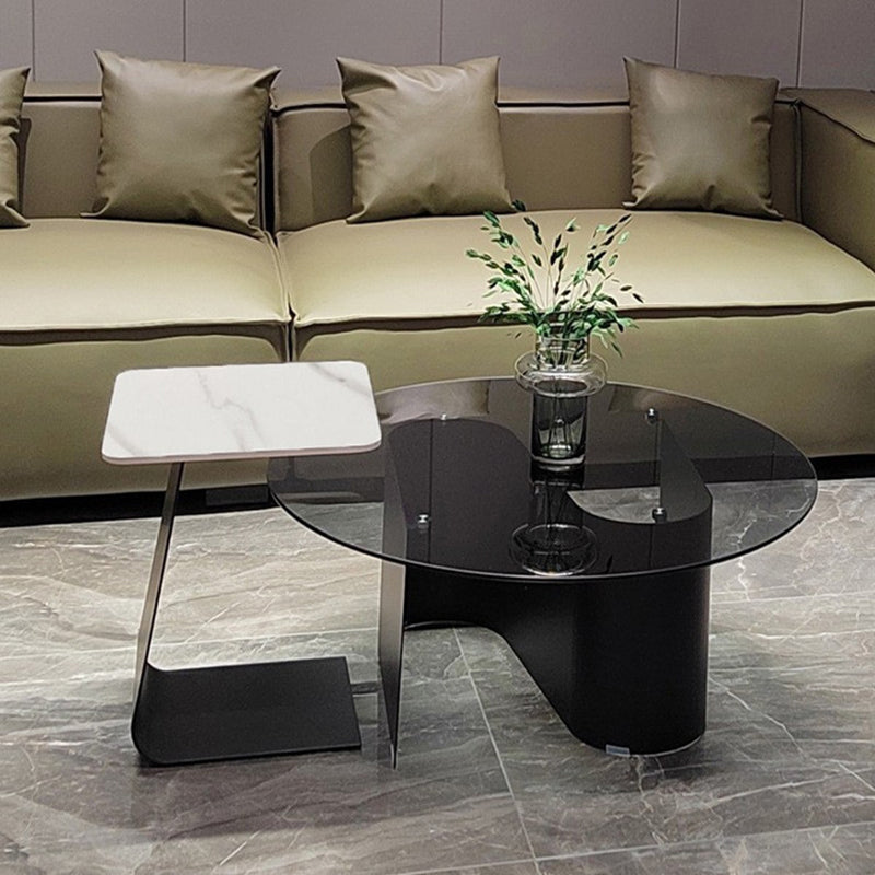 Modern Abstract Coffee Table Glass Wood Coffee Cocktail Table