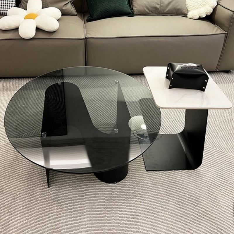 Modern Abstract Coffee Table Glass Wood Coffee Cocktail Table