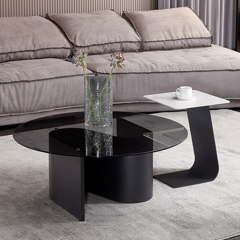 Modern Abstract Coffee Table Glass Wood Coffee Cocktail Table