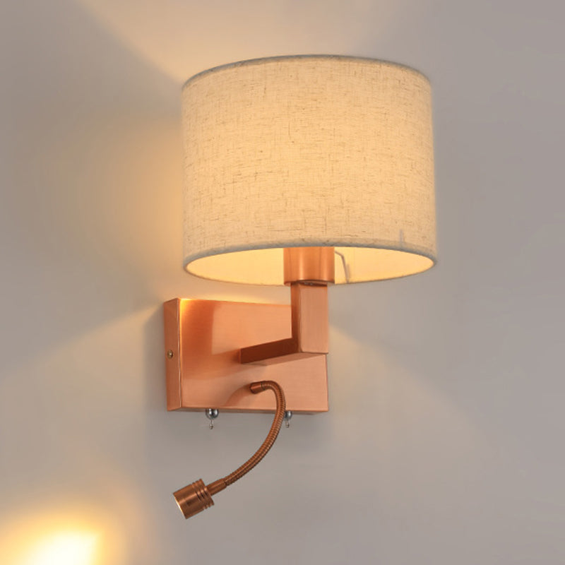 Iron and Fabric Wall Light Post Modern Wall Sconce in Rose Gold Finish
