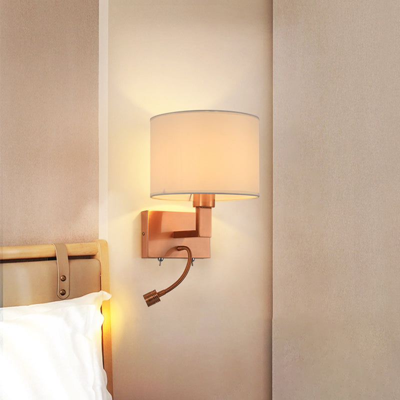 Iron and Fabric Wall Light Post Modern Wall Sconce in Rose Gold Finish