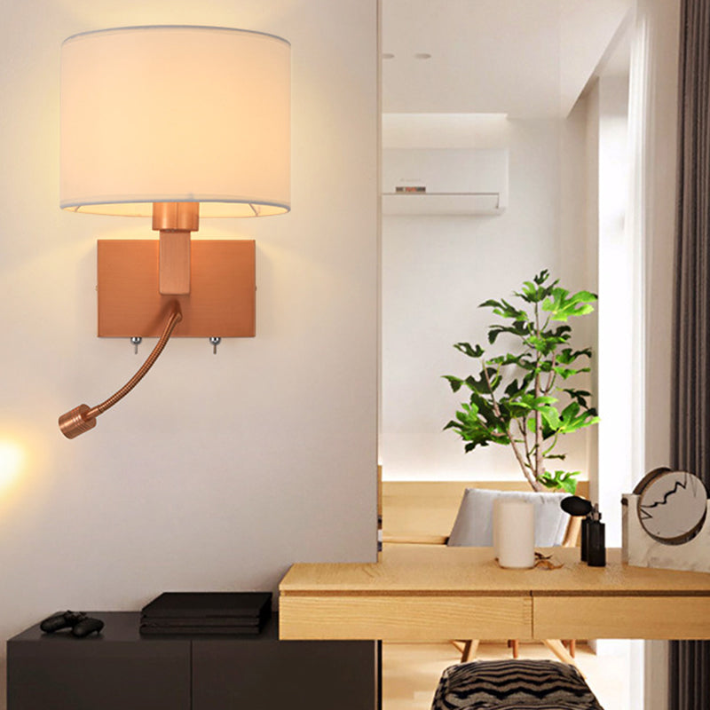 Iron and Fabric Wall Light Post Modern Wall Sconce in Rose Gold Finish