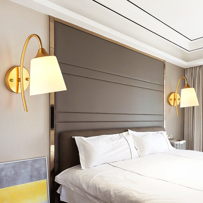 Metal Modern Wall Sconce Geometric Shape Vanity Light with Glass Shade for Bathroom