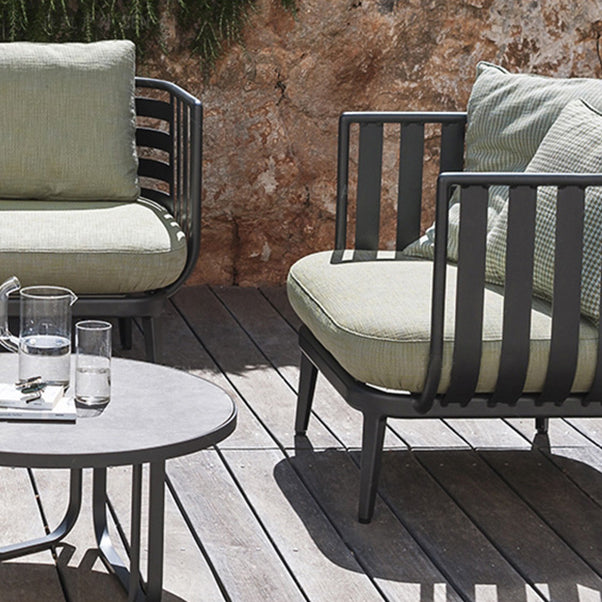 Round Sintered Stone Top Table Industrial Outdoor Table with Metal Base