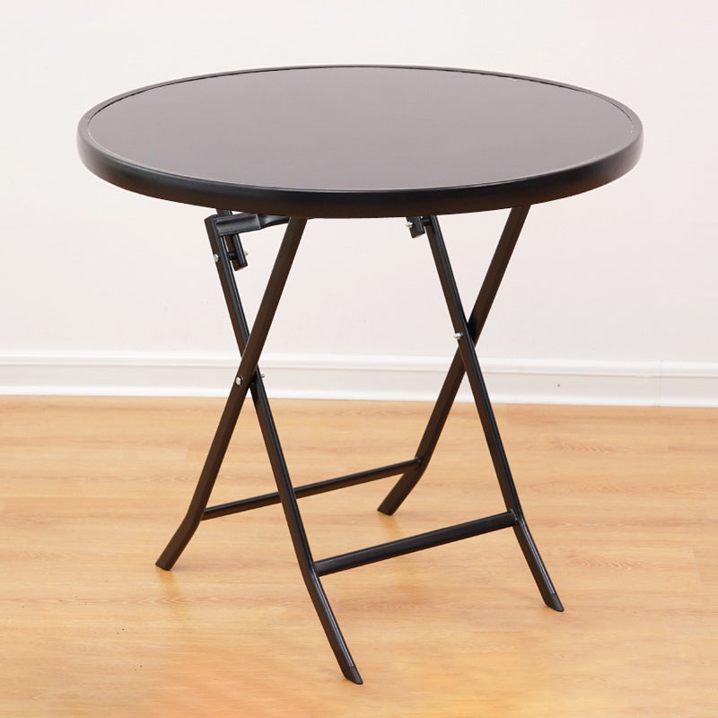 Industrial Style Metal Outdoor Table Glass-top Table with 4 Legs