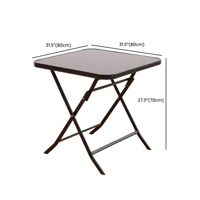 Industrial Style Metal Outdoor Table Glass-top Table with 4 Legs