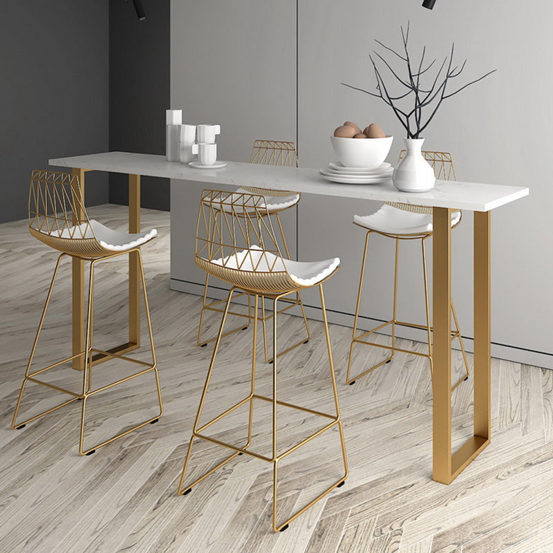 Glam Indoor Bar Dining Table White Marble Rectangle Bar Height Pub Table