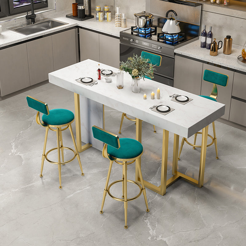 Glam Counter Height Pub Set 1/5 Pcs Faux Marble Bar Table and Adjustable Height Stools