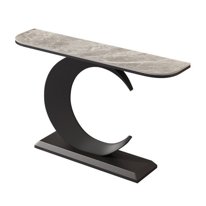 12 inch Wide Glam Console Table Stone Half Moon Console Accent Table