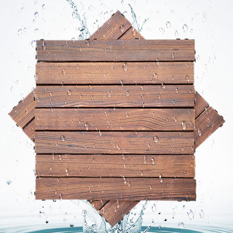 7-Slat Square Wood Patio Tiles Snap Fit Installation Outdoor Flooring Tiles