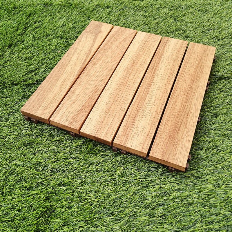 Teak Finish 5-Slat Square Wood Flooring Tile Interlocking Outdoor Flooring Tiles