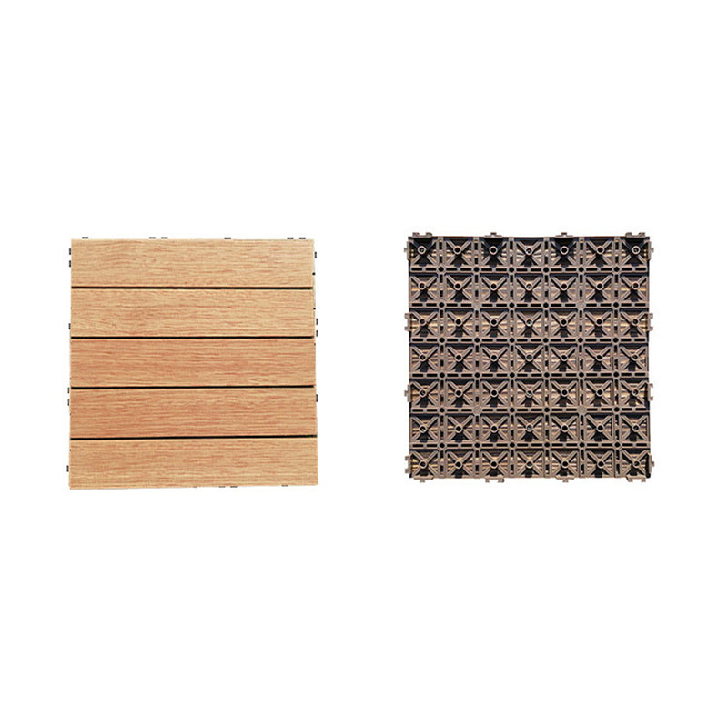 Teak Finish 5-Slat Square Wood Flooring Tile Interlocking Outdoor Flooring Tiles