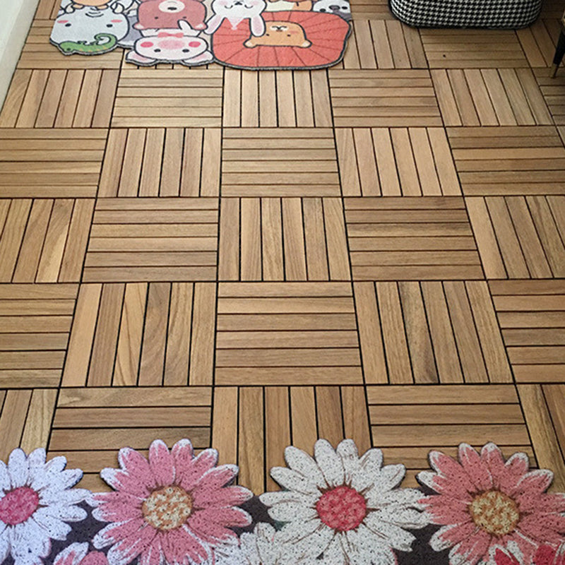 Teak Finish 5-Slat Square Wood Flooring Tile Interlocking Outdoor Flooring Tiles