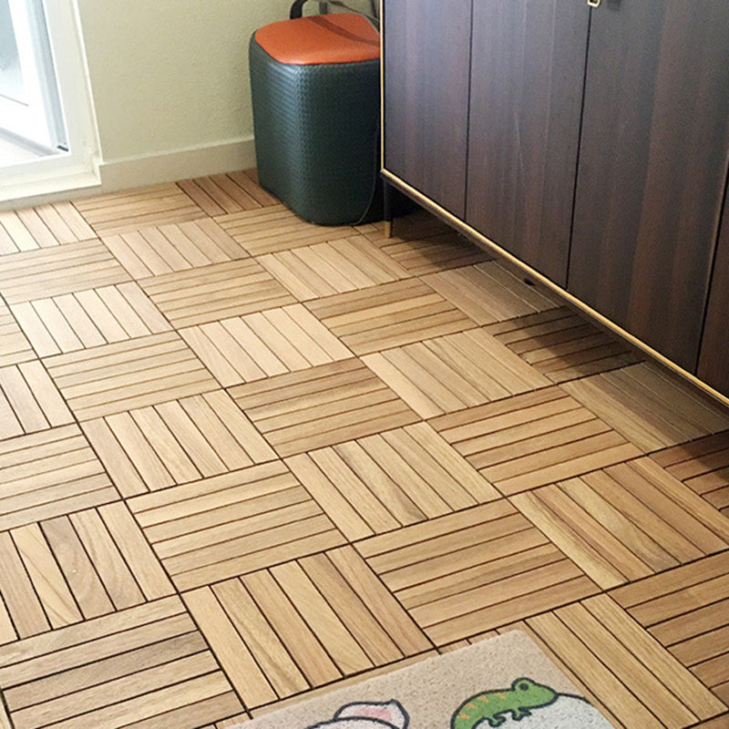 Teak Finish 5-Slat Square Wood Flooring Tile Interlocking Outdoor Flooring Tiles